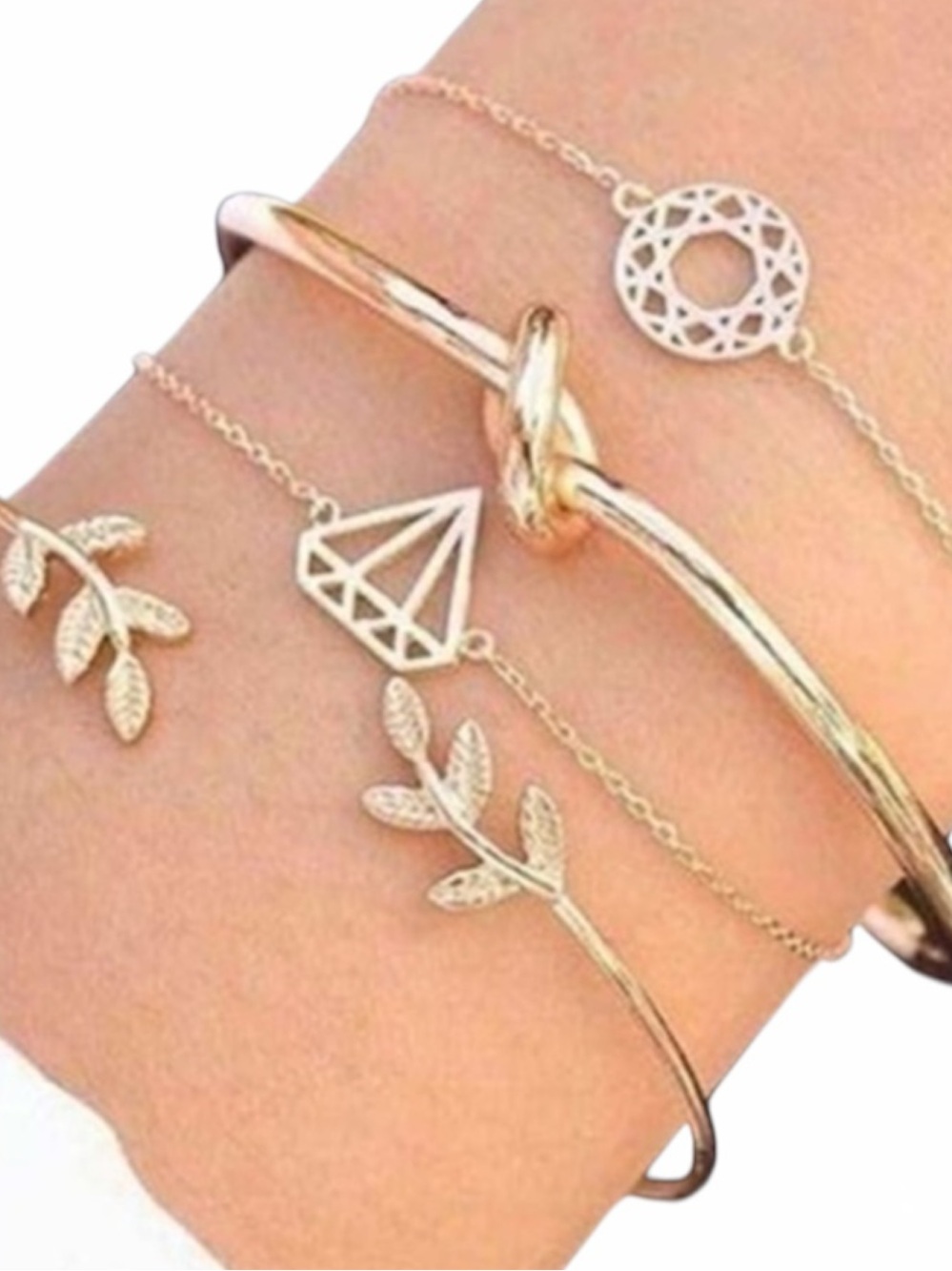 Elegant Gold Bracelet Set adjustable Gold over Stainless NEW - Picture 2 of 7